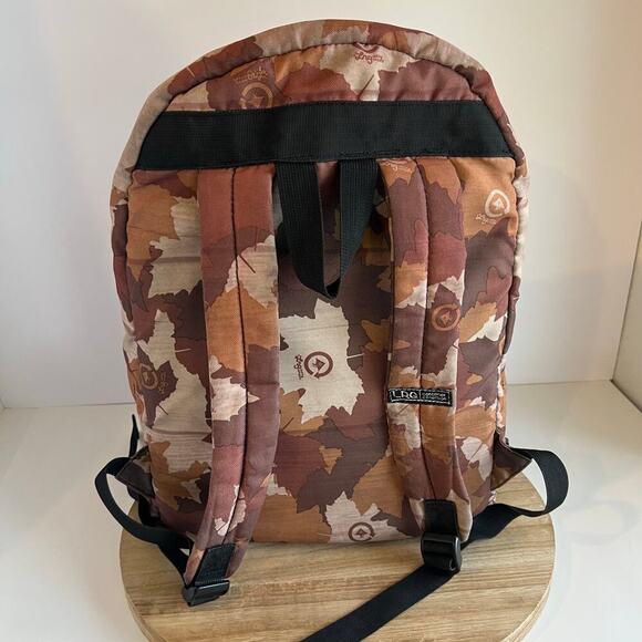 LRG Brown Leaf Print Carry on Lightweight Laptop Large Backpack Unisex - Picture 5 of 16